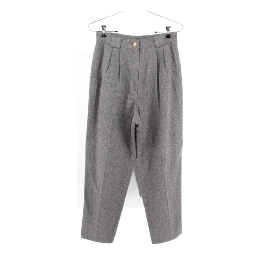 Savannah Vintage Wool Pants Women's 10 Gray High Rise Pleated Straight Tapered